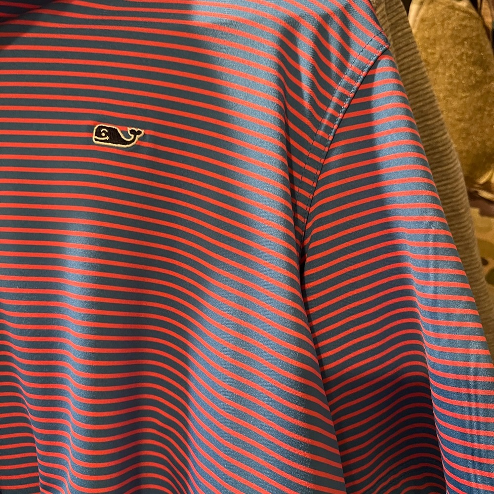 Vineyard Vines Navy and Red Striped Polo